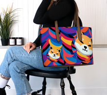 Load image into Gallery viewer, Shiba Inu Abstrak Vegan Leather Tote Bag