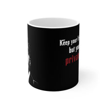 Load image into Gallery viewer, Michael Corleone, &quot;Keep your enemies close but private keys...&quot; (black) Mug 11oz
