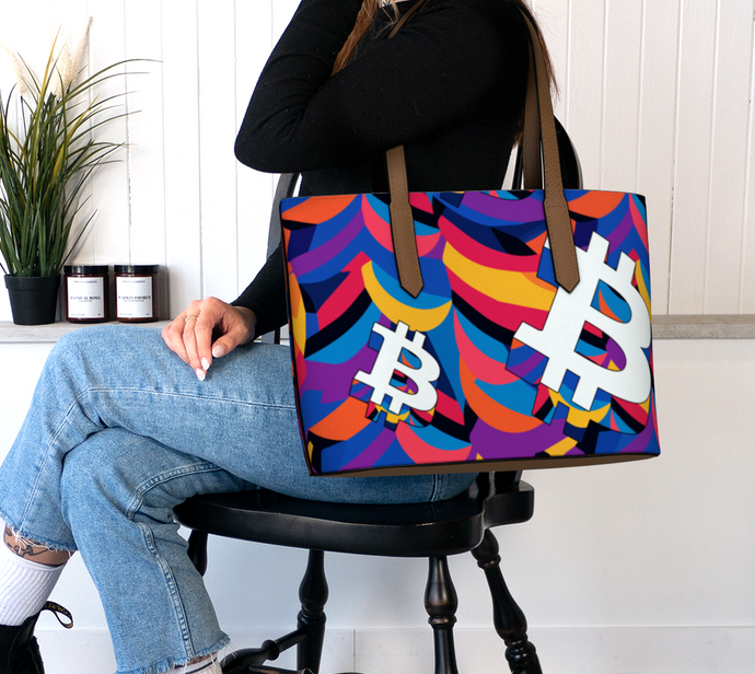 Bitcoin Abstrak Vegan Leather Tote Bag