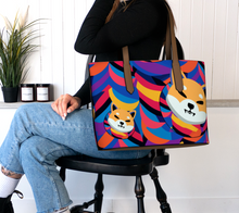 Load image into Gallery viewer, Shiba Inu Abstrak Vegan Leather Tote Bag
